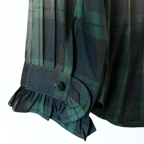 Tuckernuck Blackwatch Plaid Raegan Ruffle Button Down Shirt Womens L - Picture 6 of 6